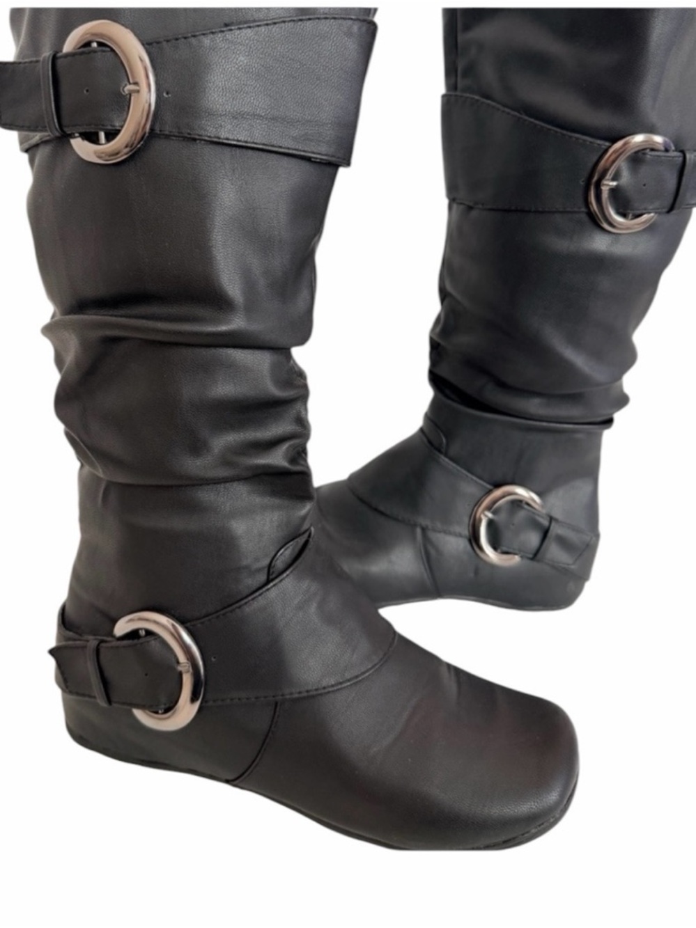 Journee Collection Paris Black Slouch Boots Buckle Hidden Wedge 7.5